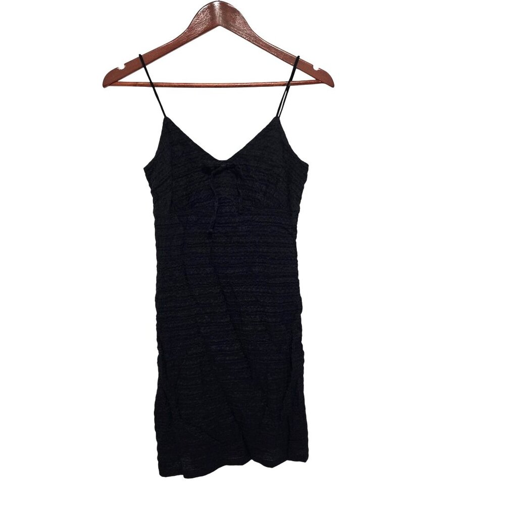 No Comment Textured‎ Mini Dress with Bow Tie in Black - Size Medium